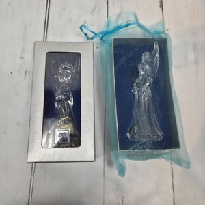 2 Mikasa Vintage Heavenly Crystal Trumpeting Angel Ornaments Clear SN090/531